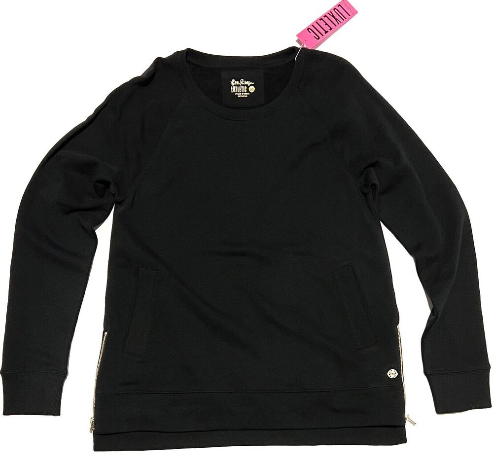 Lilly Pulitzer M Beach Comber Pullover Sweatshirt Zipper Tunic Top BLK Luxletic